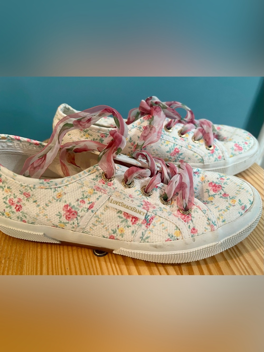 Superga x LoveShackFancy Floral Canvas Sneakers Ribbon Lace Women’s Size 37